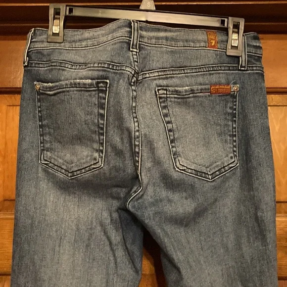 7 for all Mankind size 29 Skinny Ankle Medium Wash Destoyed Jeans (ABBA) - Picture 6 of 11